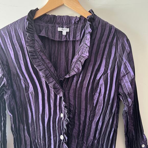 Y2k Vintage Agora Purple Crinkle Fairy Button Down Blouse Large - Picture 5 of 8